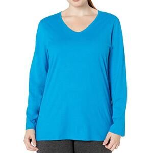 Lands End Long Sleeved 100% cotton T-shirt Bright Sea Blue 2X 20W 22W